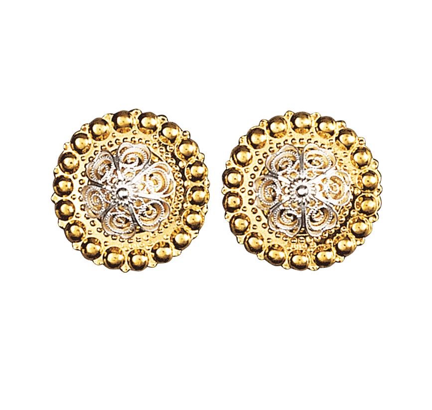 Borenåler 25 mm med kruser hvit / forgylt, hardangerbunad