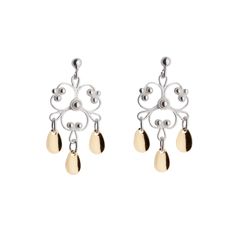 Ørepynt hvit / forgylt, hardangerbunad