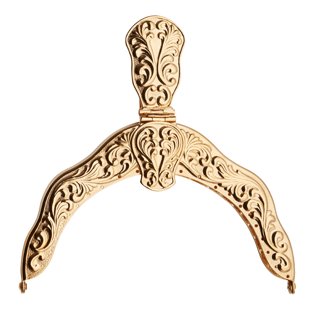 Veskelås forsølvet forgylt plett med tradisjonell dekor, hardangerbunad