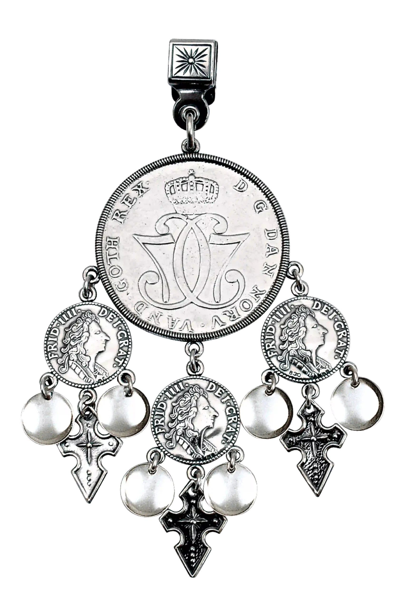 Myntdaler i oksidert sølv, hardangerbunad